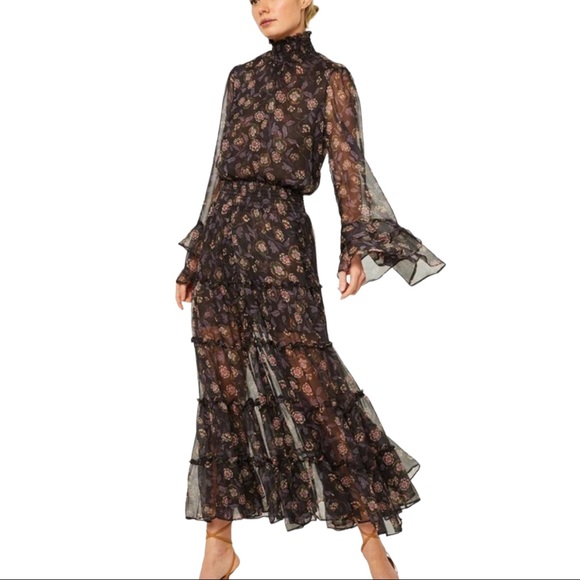 Anthropologie Dresses & Skirts - MISA Los Angeles Anthropologie Tiered Bethany XS Black Floral Chiffon Maxi USA